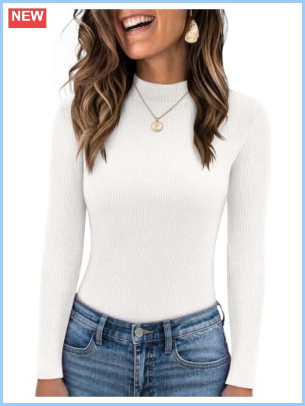 Womens Long Sleeve Mock Neck Ribbed Knit Slim Fit Tee